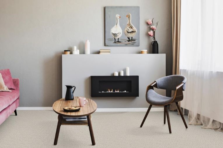 durable loop carpet in a modern minimalist living room
