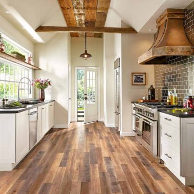 wood look laminate floors in a CA kitchen