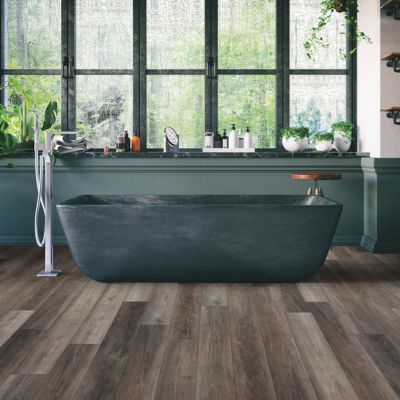 luxury vinyl plank flooring in a CA bathroom