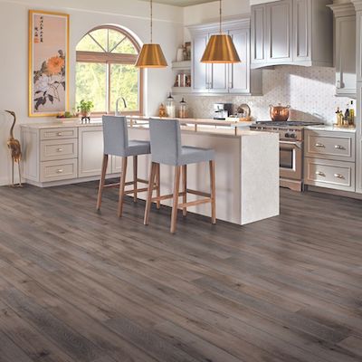 luxury vinyl plank floors in a charming CA kitchen