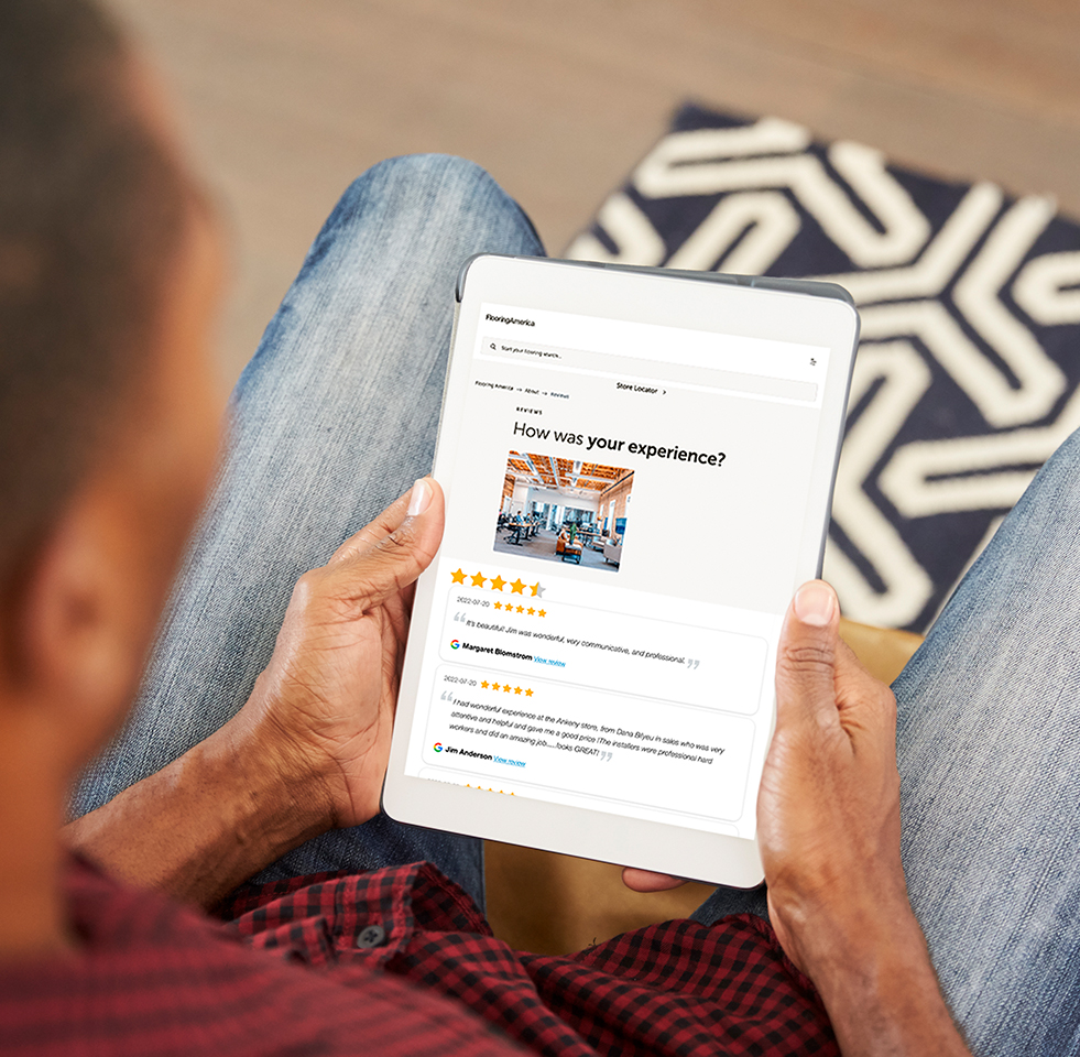 Tablet showing review page 