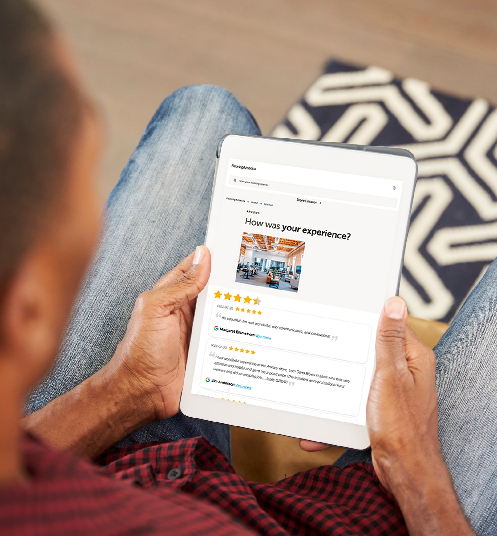 Tablet showing review page 